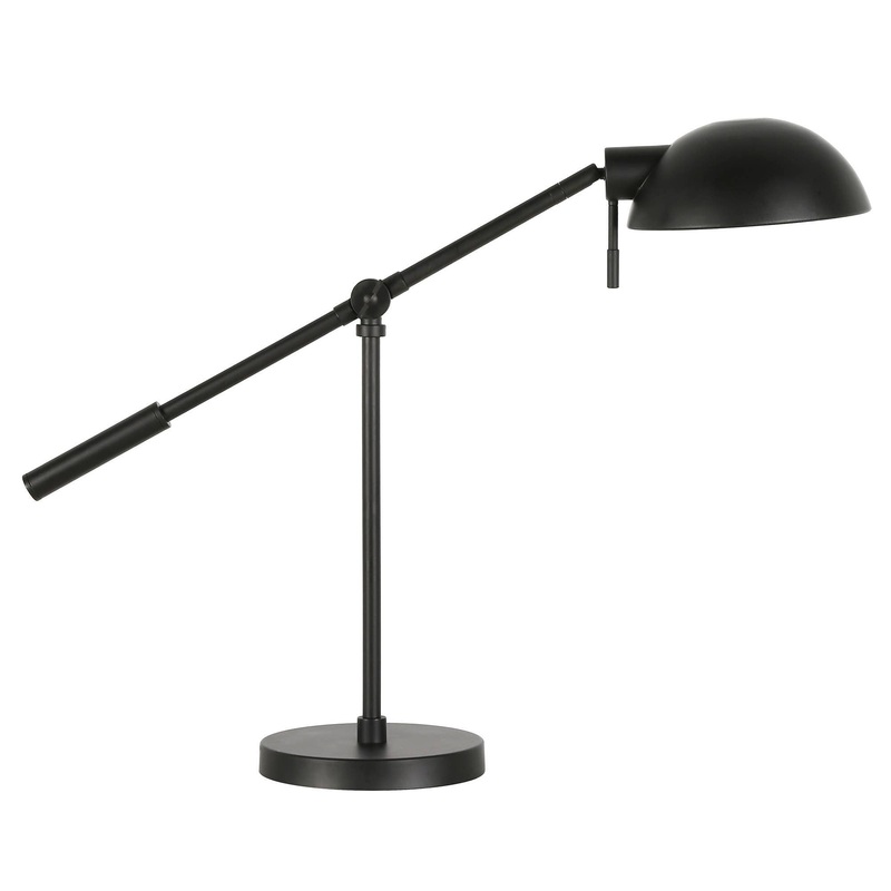 23″ Black Metal Desk Table Lamp With Black Dome Shade