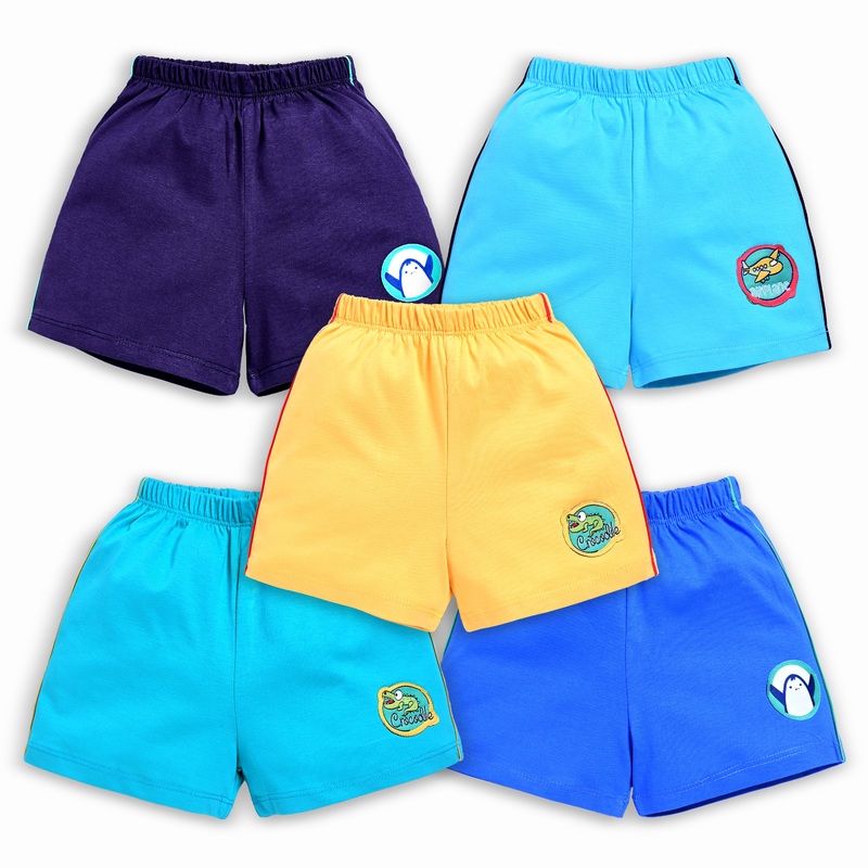 Baby Boys & Girls Regular Fit 100% Cotton Shorts Pack Of 5, Steel Grey, Teal, Blue Radiance, Gold & Supra M – 3 to 6 Months