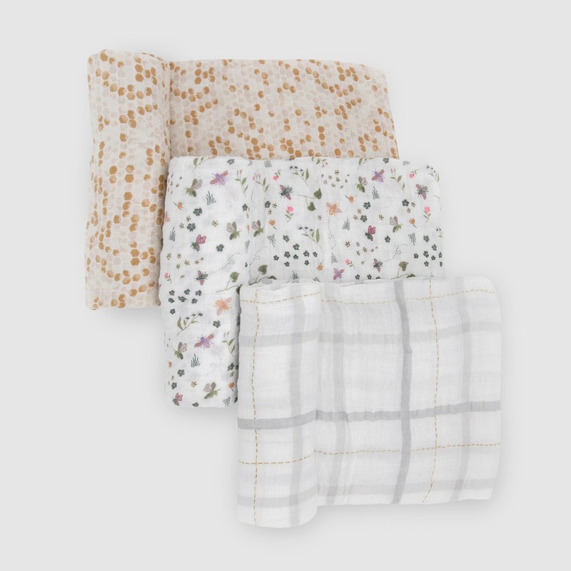 Cotton Muslin Swaddle Blanket Set – Garden Bees
