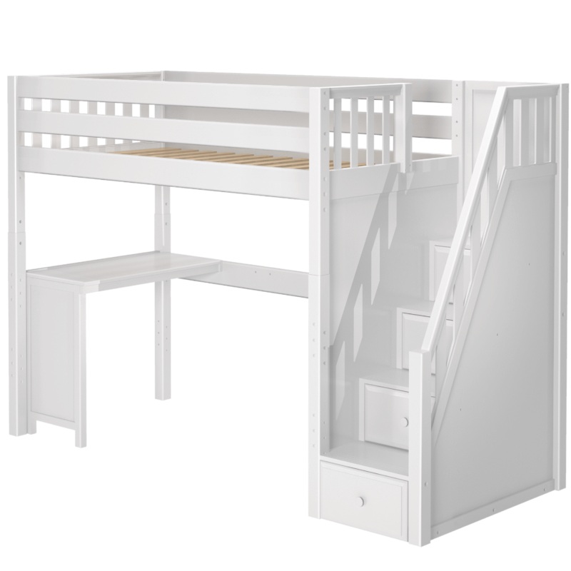 Maxtrix Twin XL High Loft Bed with Stairs + Corner Desk (800 Lbs. Rating) Natural Slat