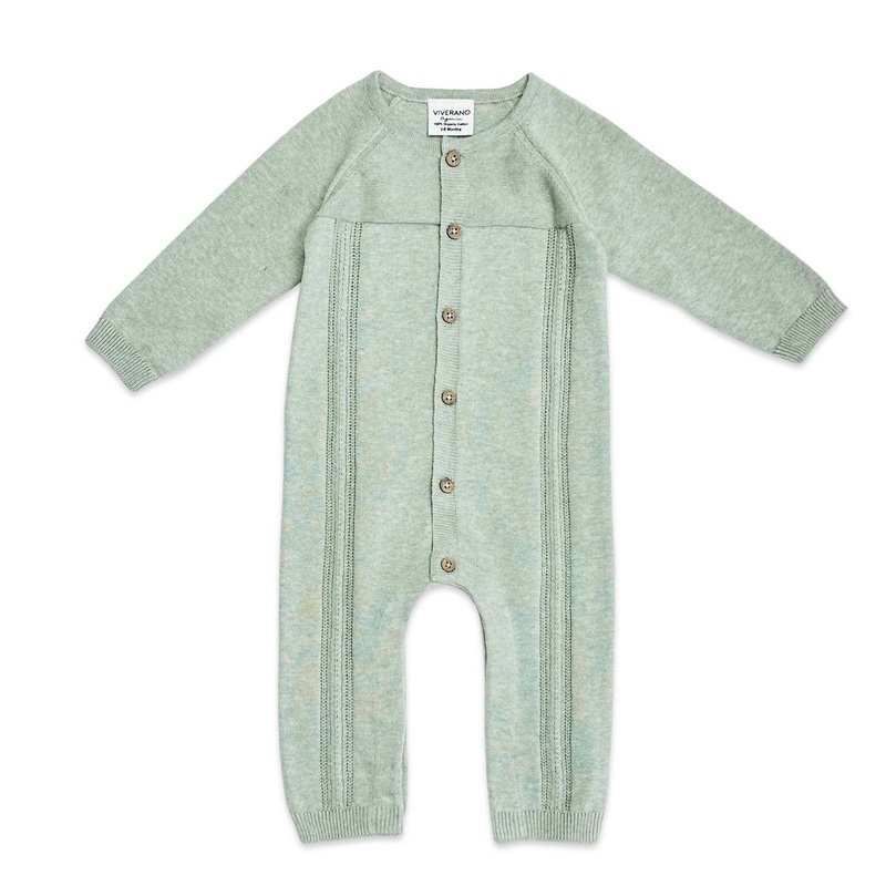 Pointelle Cable Knit Baby Jumpsuit Sage Heather 0-3M
