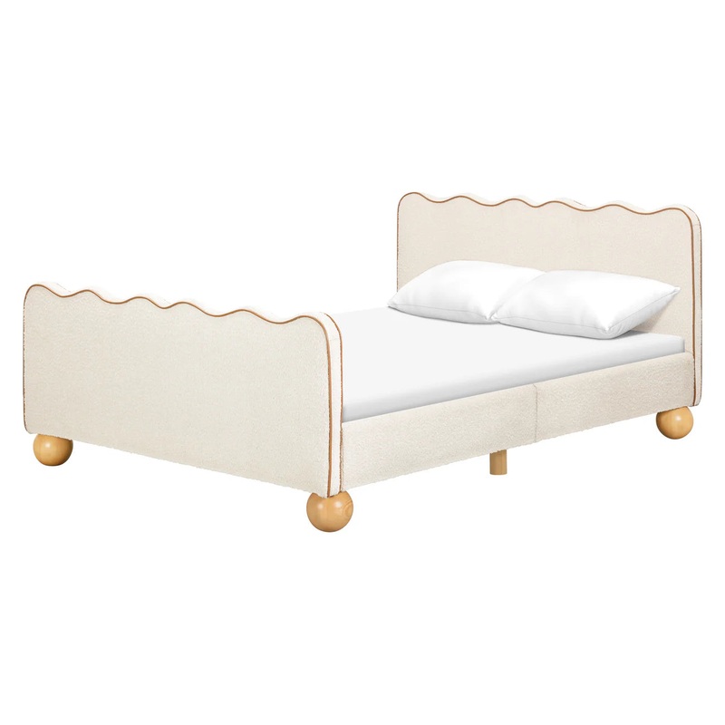 Babyletto Kids Rizo Full Bed Performance Ivory Boucle w/ Vegan Tan Leather Piping