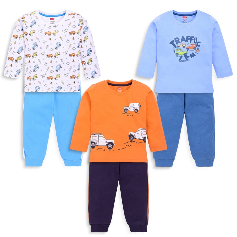 Baby Boys Pack Of 3 Full Sleeve T-Shirt & Pyjama Set 100% Cotton M – 3 to 6 Months