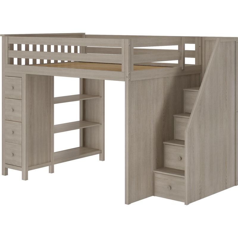 Jackpot Deluxe Full Size Loft with Staircase + Storage White