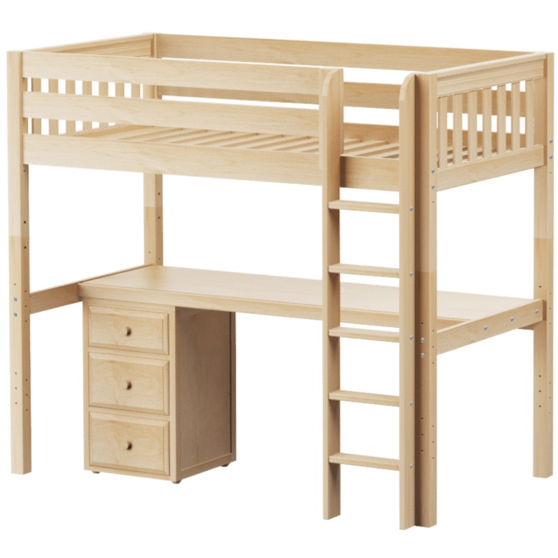 Maxtrix Twin High Loft Bed with Straight Ladder + Desk (800 Lbs. Rating) Chestnut Panel Long Desk
