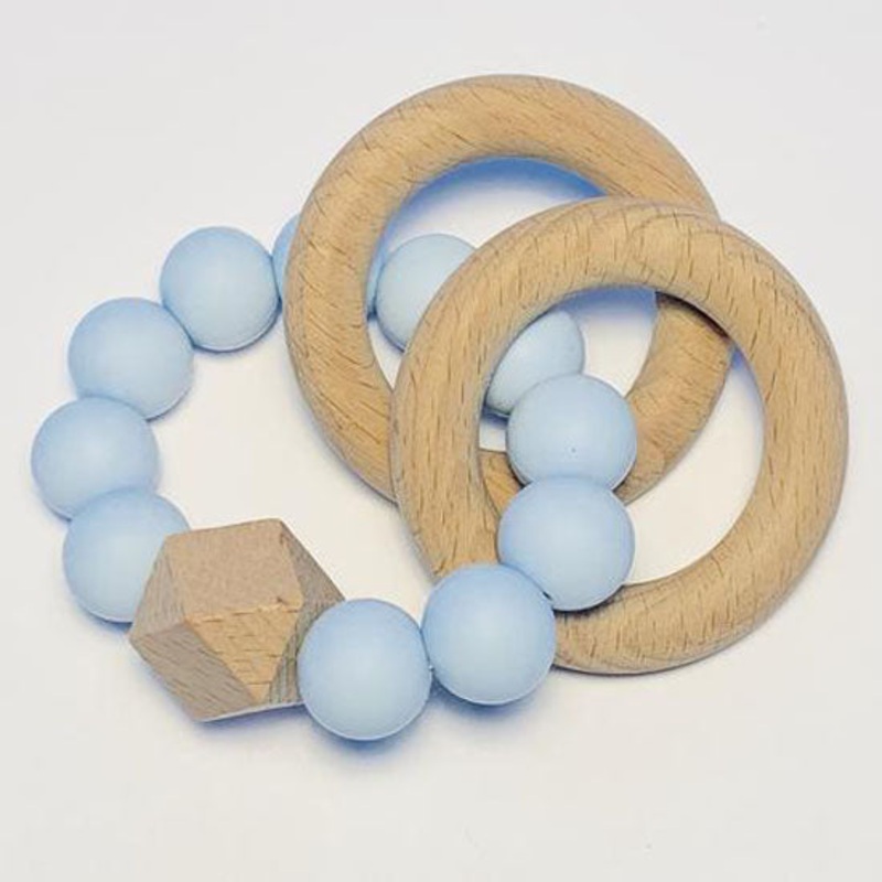 Sugar + Maple Silicone with Beechwood Teether – Rings Blue