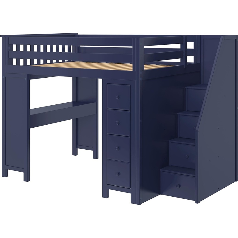 Jackpot Deluxe Full Size Loft with Staircase + Desk + Storage White