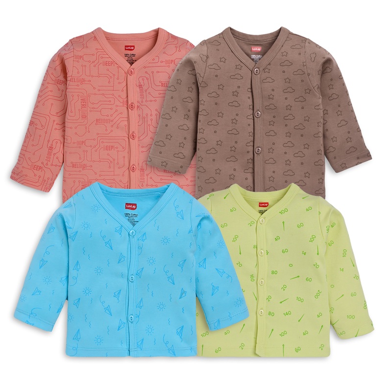 Baby Boys & Baby Girls Pack Of 4 Full Sleeve Jhabla, 100% Cotton M – 3 to 6 Months