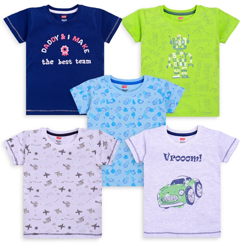 Baby Boys Pack Of 5 Half Sleeve T-Shirt 100% Cotton M – 3 to 6 Months