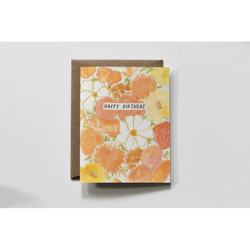 Full | Orange Floral Bouquet Birthday Greeting Card