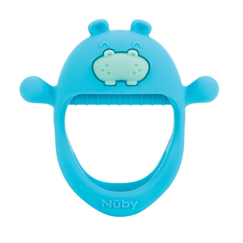 Mini Wrist Grip Teething Mitten Blue Hippo