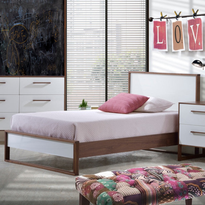 Tulip Rio Twin Bed in Walnut/Glossy White