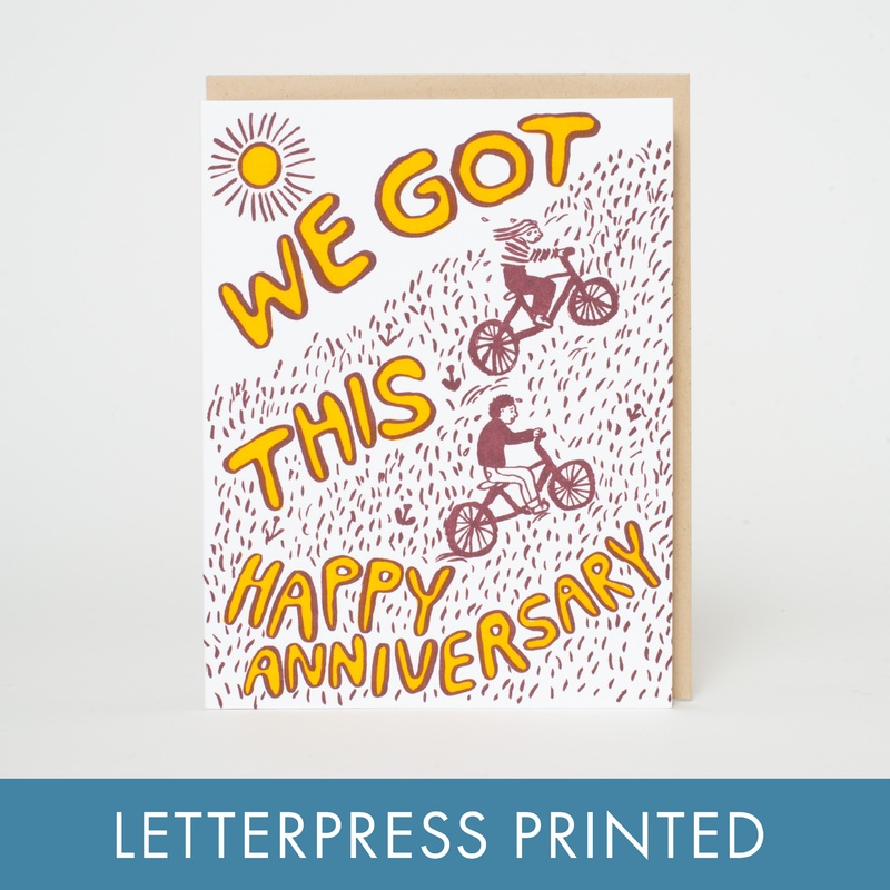 Anniversary Bikes We Got This Letterpress Greeting Card by Egg Press paper tab