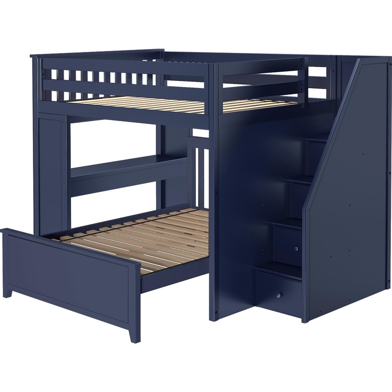 Jackpot Deluxe Full over Full L-Shape Bunk with Staircase + Desk White