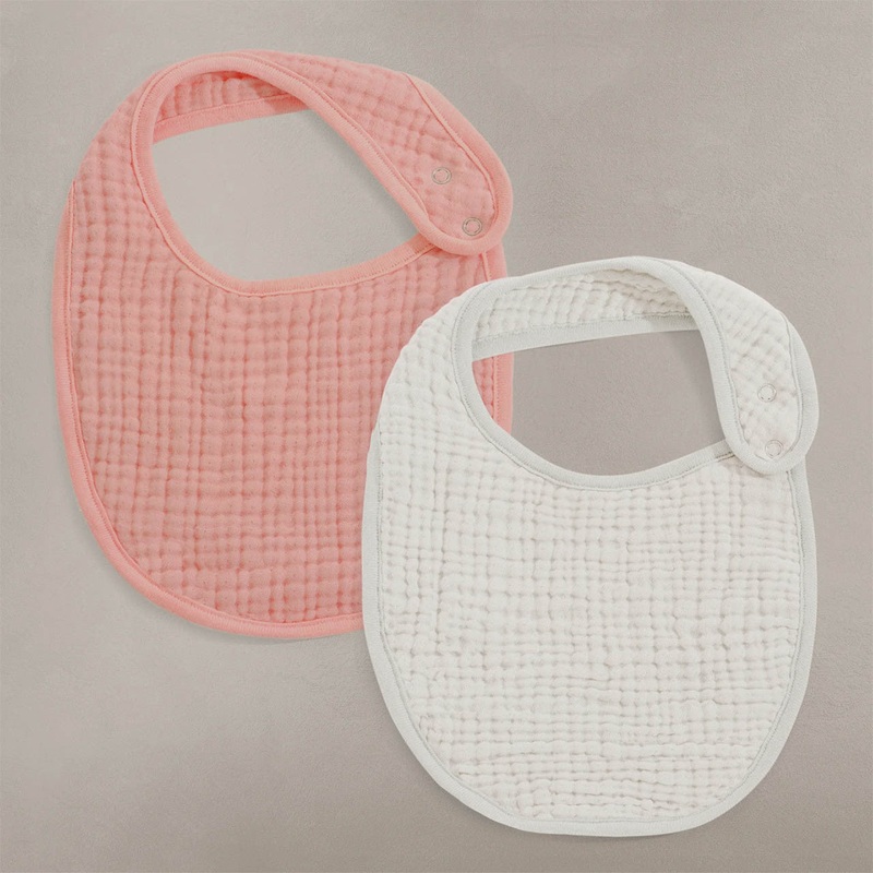 Oilo Fable Bibs 2 Pack- Eggshell & Rosette Organic Muslin