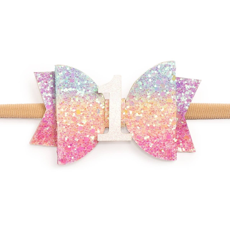 1st Birthday Pastel Rainbow Bow Baby Headband – Hair Bows