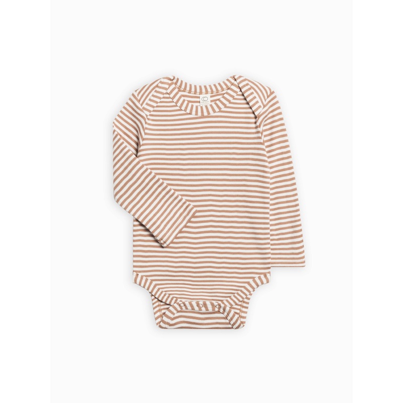 River Long Sleeved Organic Baby Bodysuit | Truffle Stripe NB