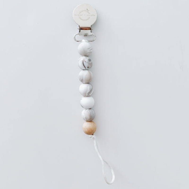 Sugar + Maple Wood Pacifier Clip – Marble