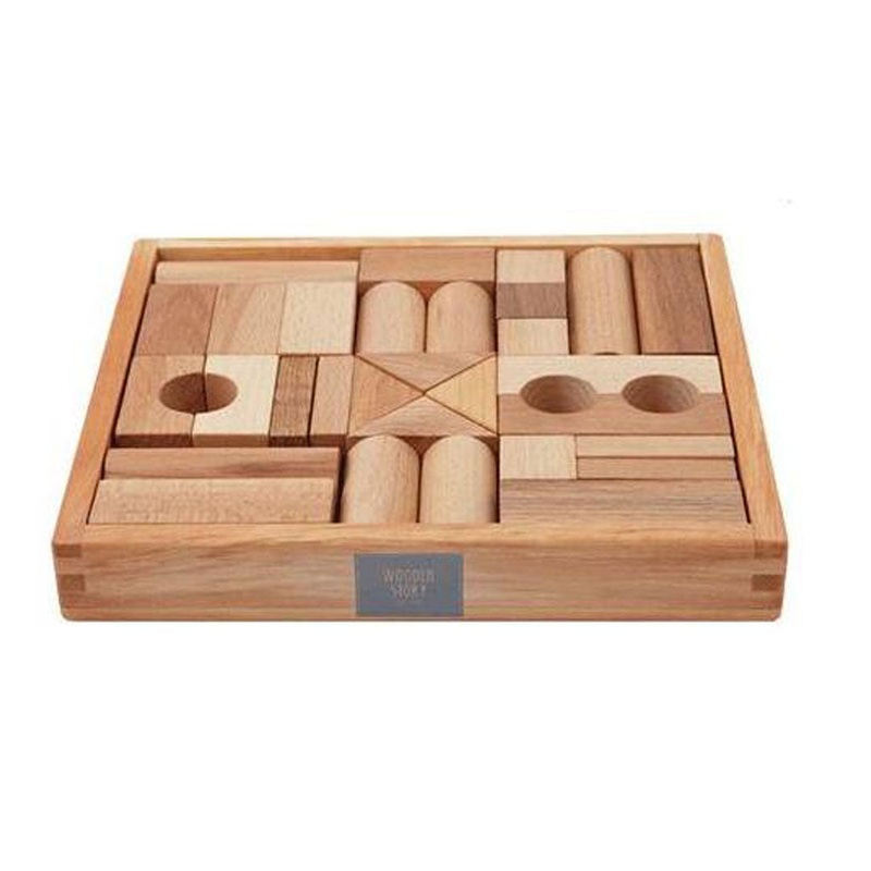Wooden Blocks in a Tray 30 Piece Natural