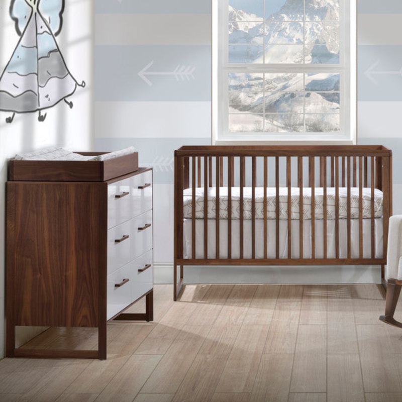 Tulip Rio 2 Piece Nursery Crib and Double Dresser in Walnut/Glossy White
