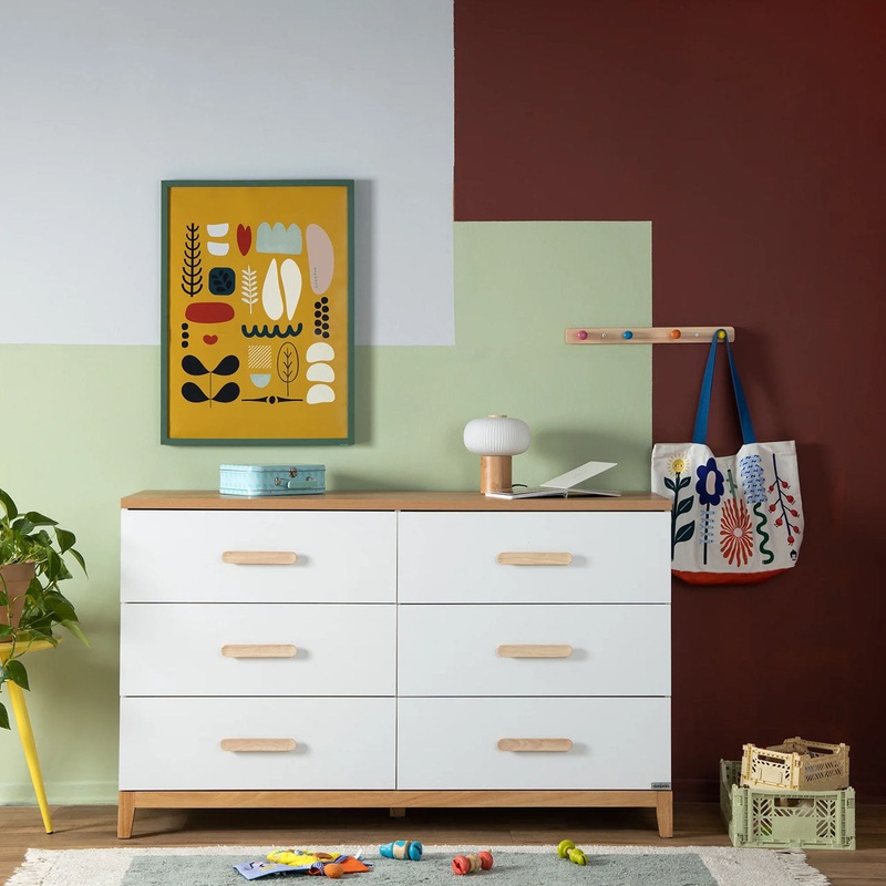 dadada Lala Big 6-Drawer Dresser, White/Red Oak (2 Boxes)