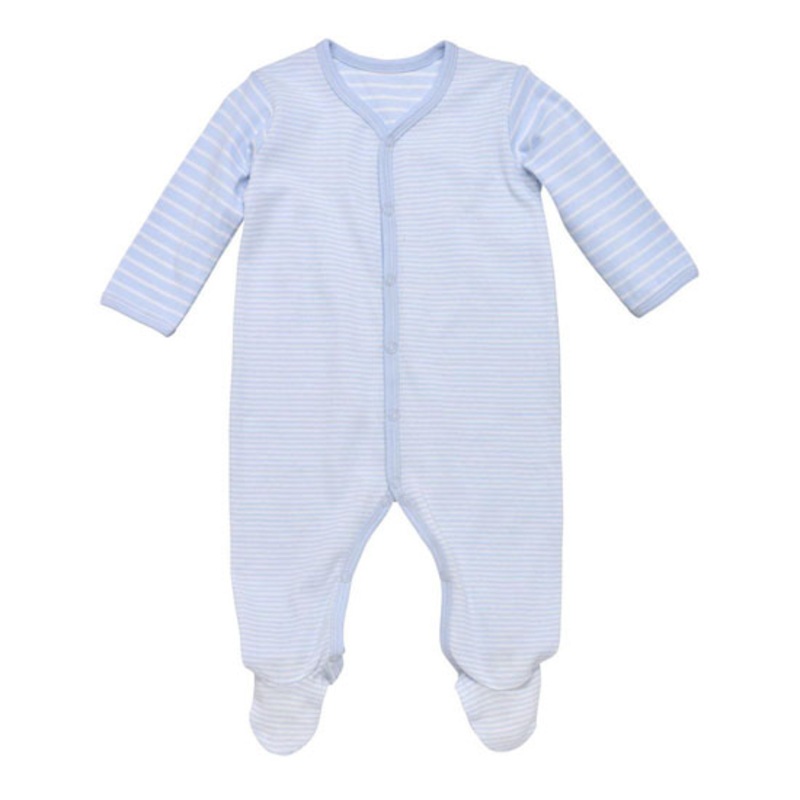 Under The Nile Organic Cotton Snap Front Footie with Mitts – Blue Stripe 3-6 months