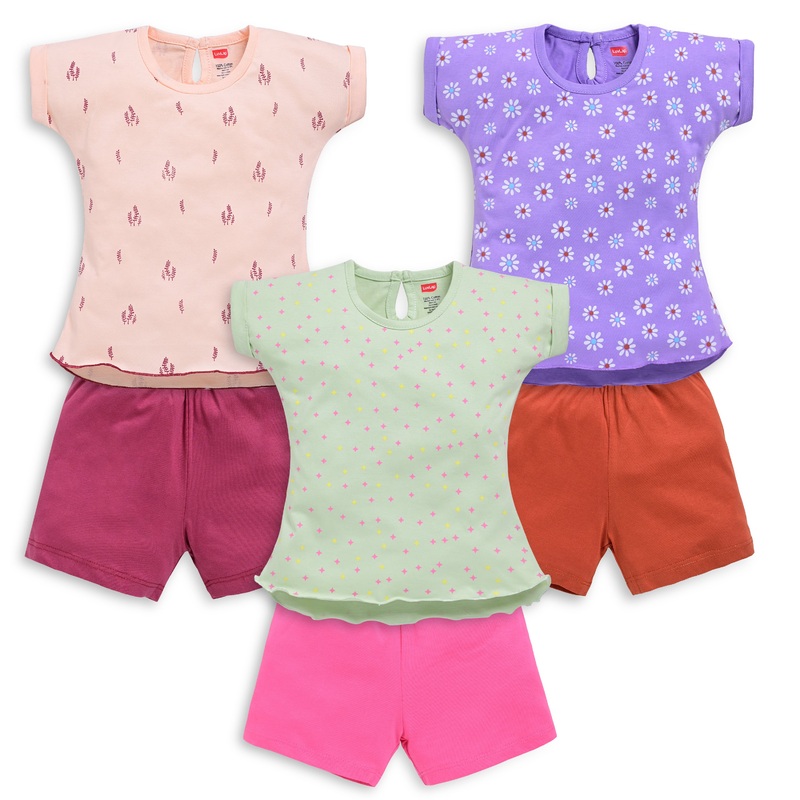 Baby Girls Regular Fit 100% Cotton Half Sleeves Girls Top CoSets Pack Of 3 M – 3 to 6 Months