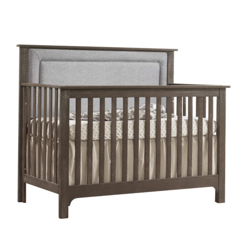 NEST Emerson Collection 4 in 1 Convertible Crib in Mink with Upholstered Panel in Fog
