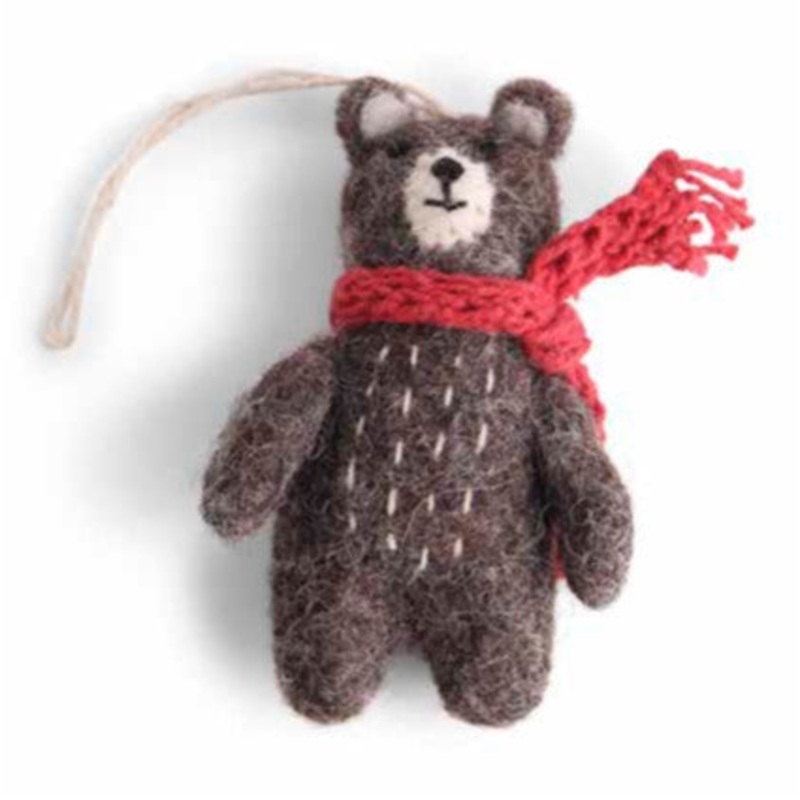 Felt Mini Bear w/Scarf Christmas Ornament