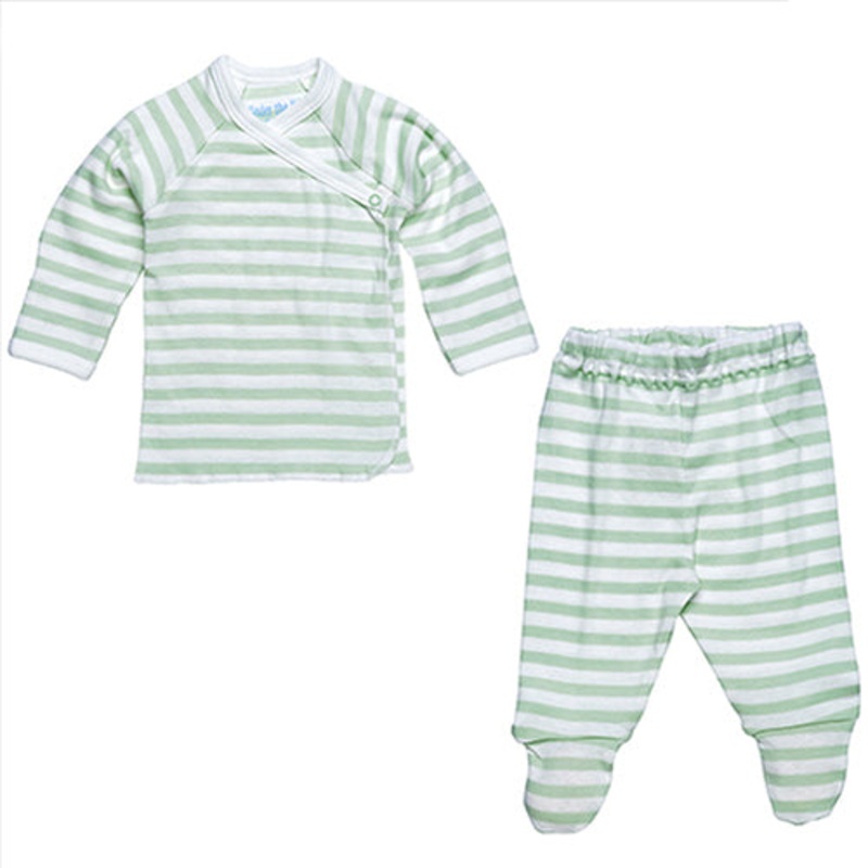 Under The Nile Side Snap Layette Set – Sage/Off White Stripe Preemie