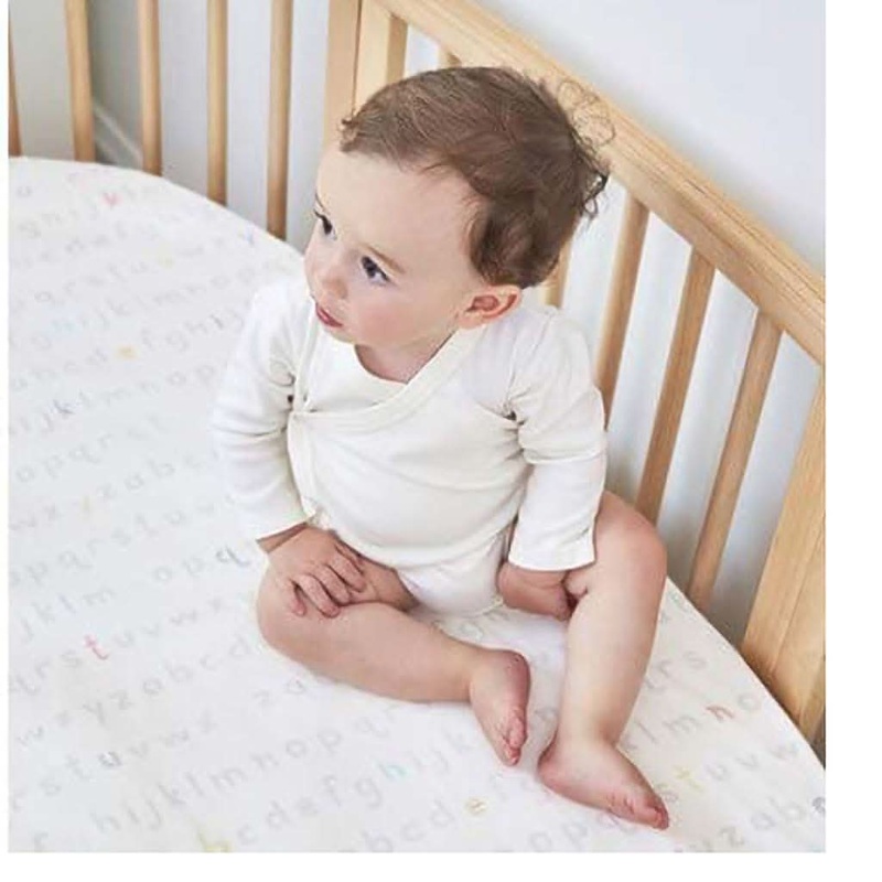 STOKKE Sleepi Fitted Sheet by Pehr, 120 cm Rainbow Alphabet
