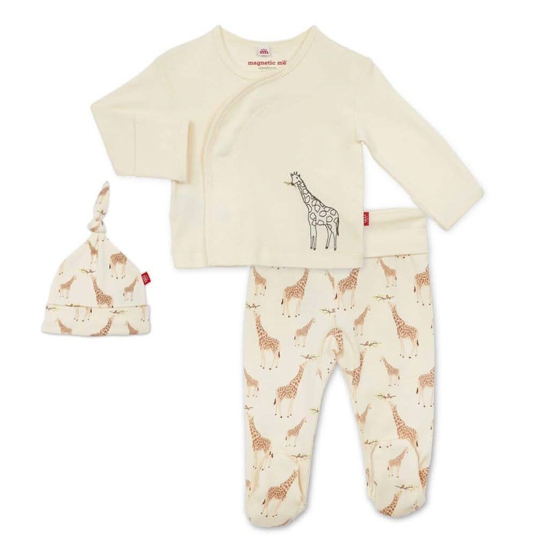 Magnetic Me Cream Jolie Giraffe Organic Cotton Magnetic 3 piece Kimono Set New Born