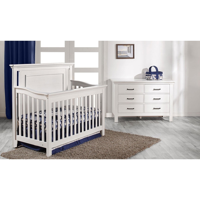 Fawn Baby Yosemite 2 Piece Nursery Set – Flat Top Crib and Double Dresser in Vintage White