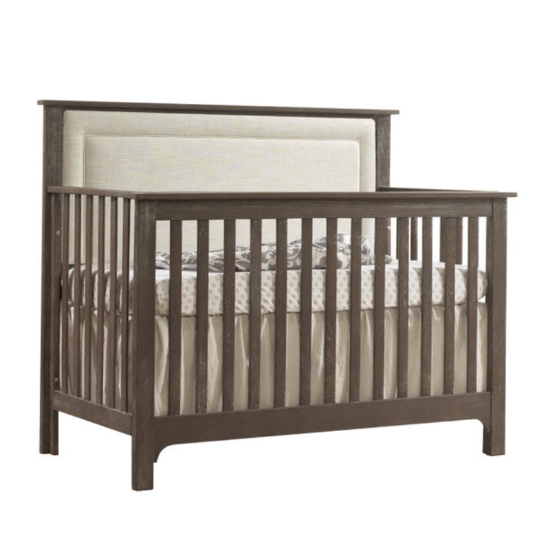 NEST Emerson Collection 4 in 1 Convertible Crib in Mink with Upholstered Panel in Talc