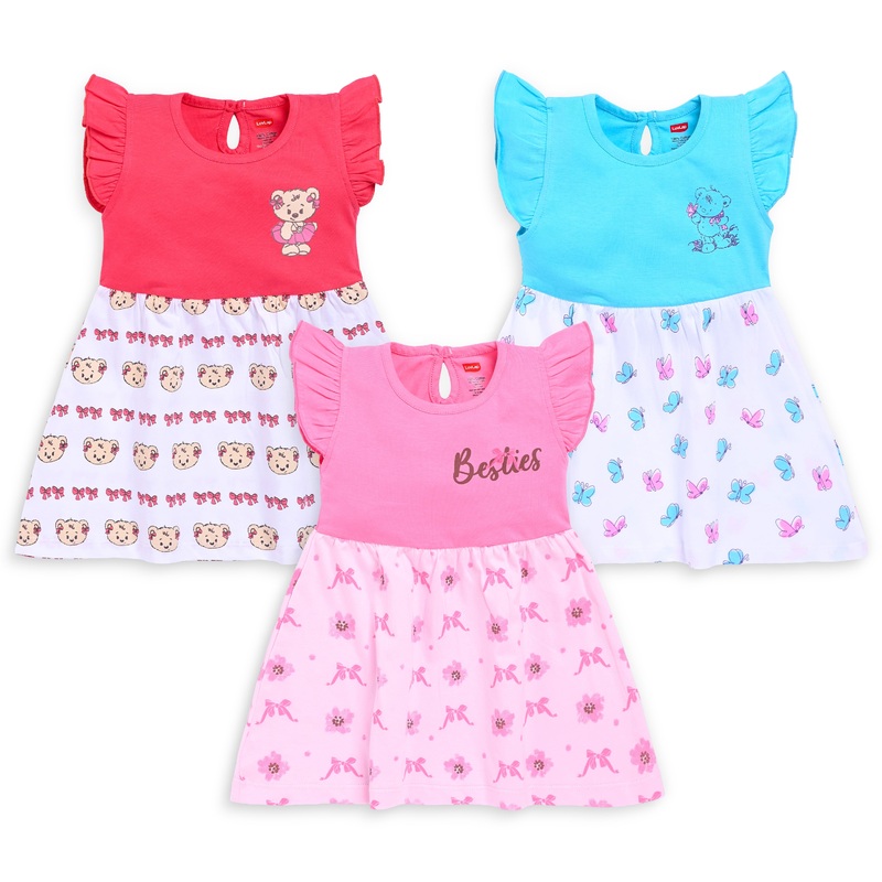 Baby Girls Pack Of 3 Half Sleeve Frock 100% Cotton L – 6 to 12 Months