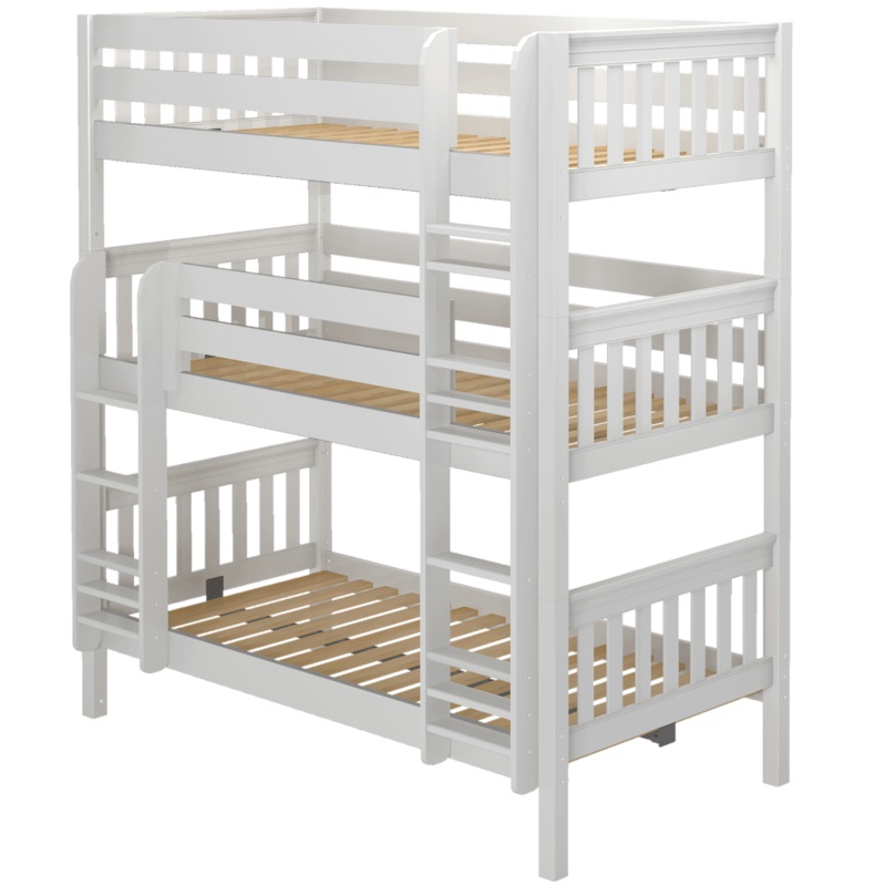 Maxtrix Twin Triple Bunk Bed with Ladder (800 Lbs. Rating) White Slat Straight Ladder