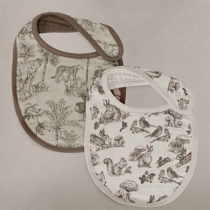 Oilo Fable Bibs 2 Pack- Vintage Safari & Woodland Organic Muslin