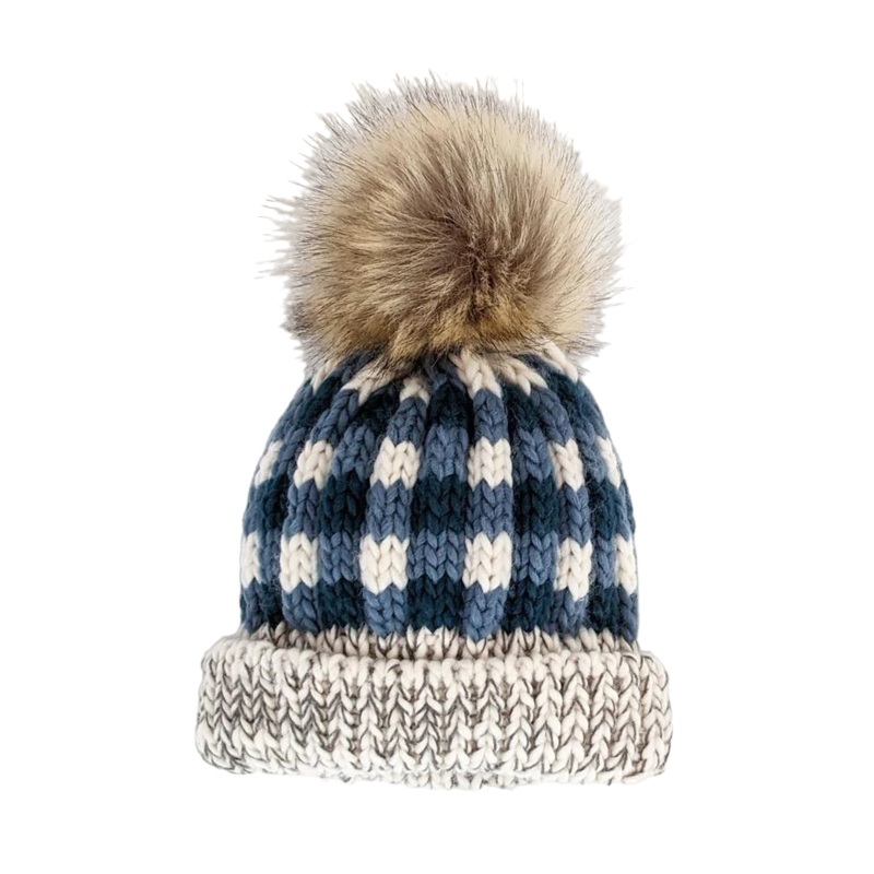 Huggalugs Atlantic Blue Buffalo Check Beanie NB