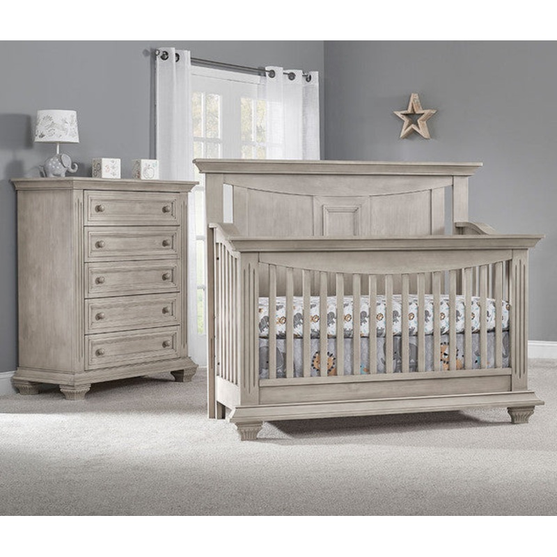 Oxford Lakeville 2 Piece Nursery Set with Crib & 5 Drawer Chest in Stone Wash