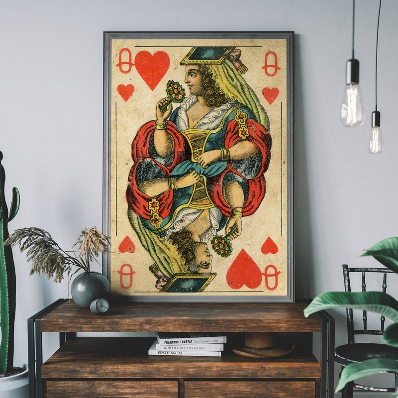 Vintage Playing Card Print – Queen of Hearts 15  x 19  in | 40×50 cm Matte