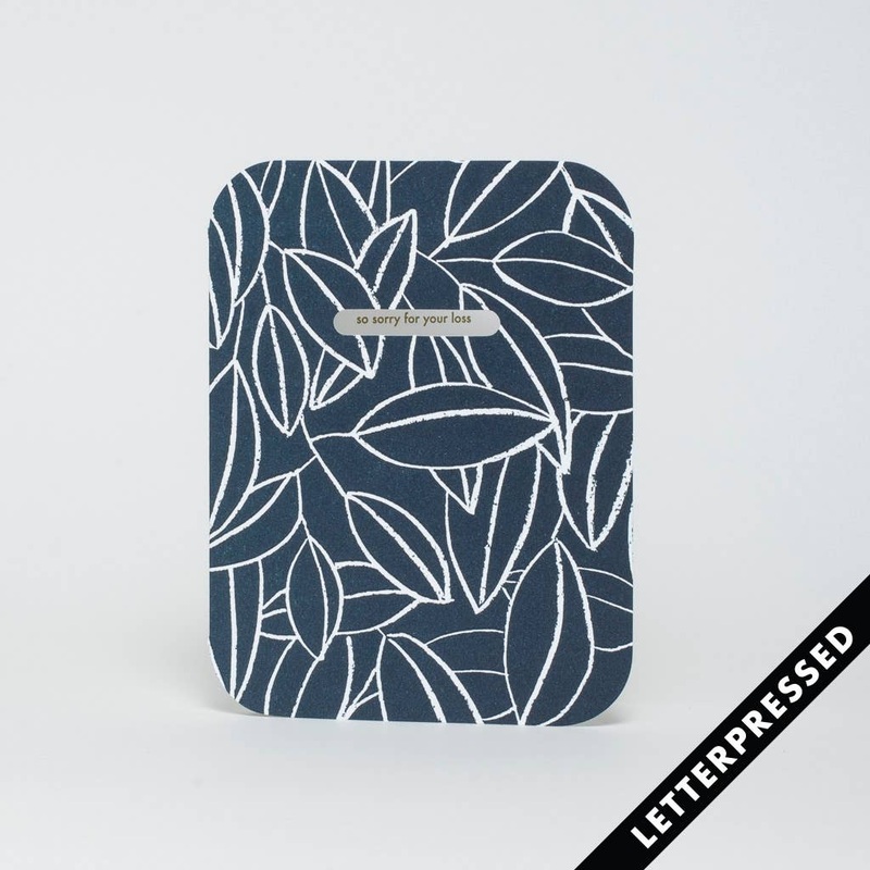 Condolence Leaves Die-cut Letterpress Card by Egg Press plastic sleeve