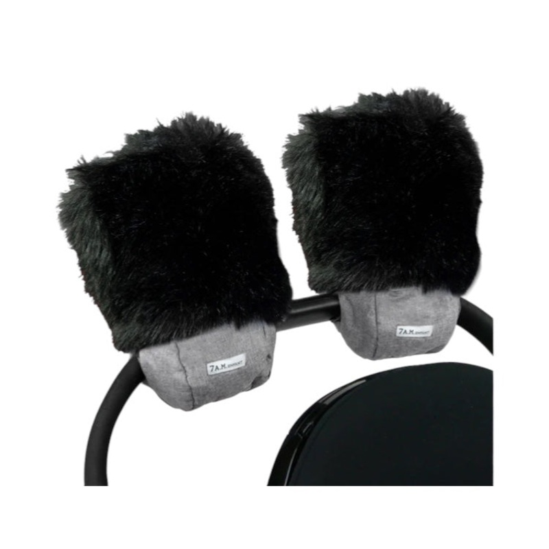 7AM Enfant Warmmuffs – Black Tundra Heather Grey Dark – Black Faux Fur