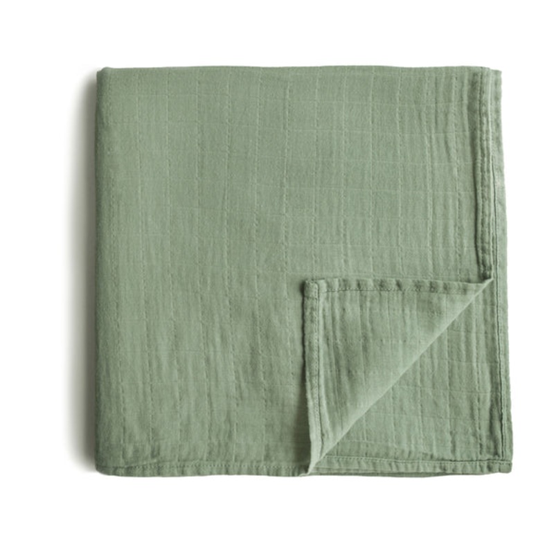 Mushie Muslin Organic Cotton Swaddle Blanket – Sage Sage