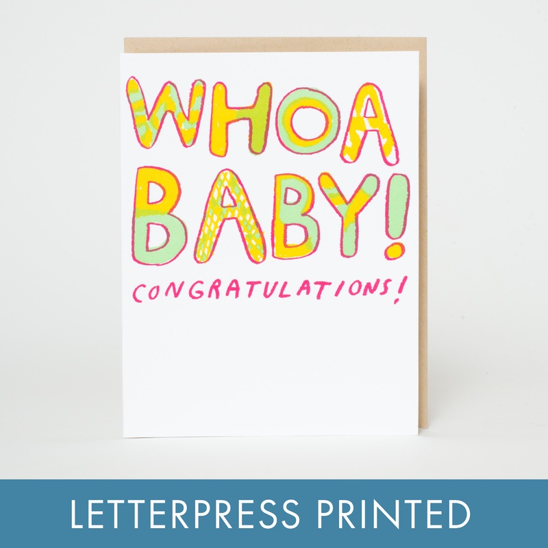 Whoa Baby Funny Congrats Letterpress Greeting Card