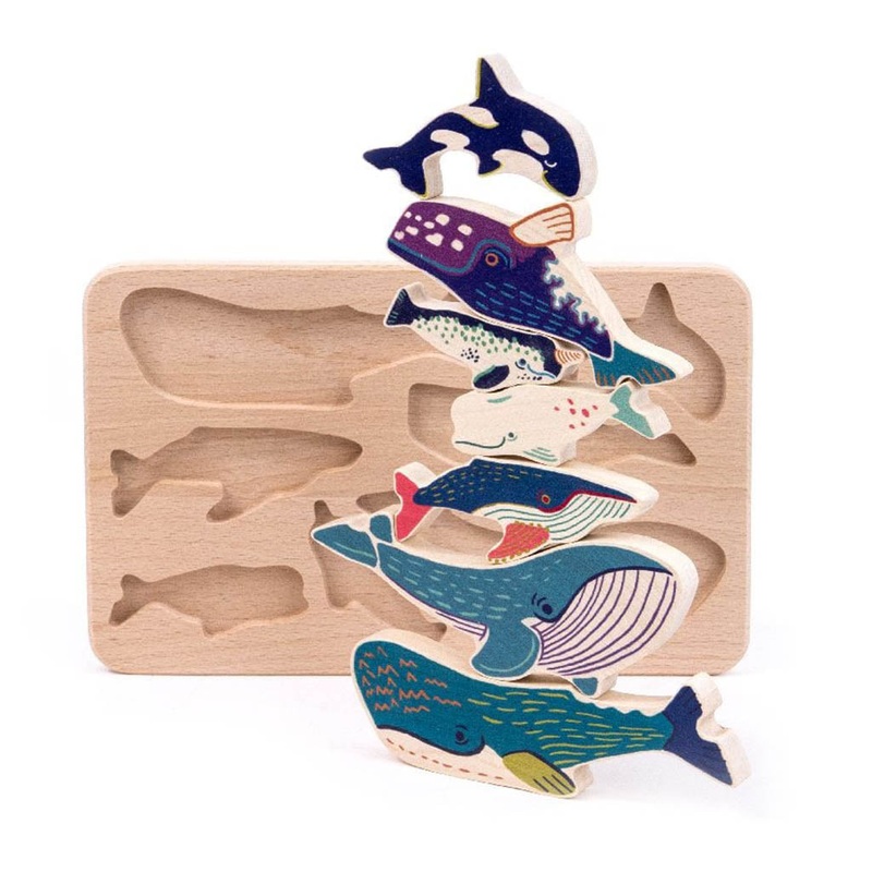 Wooden Puzzle / Sorter Whale Family