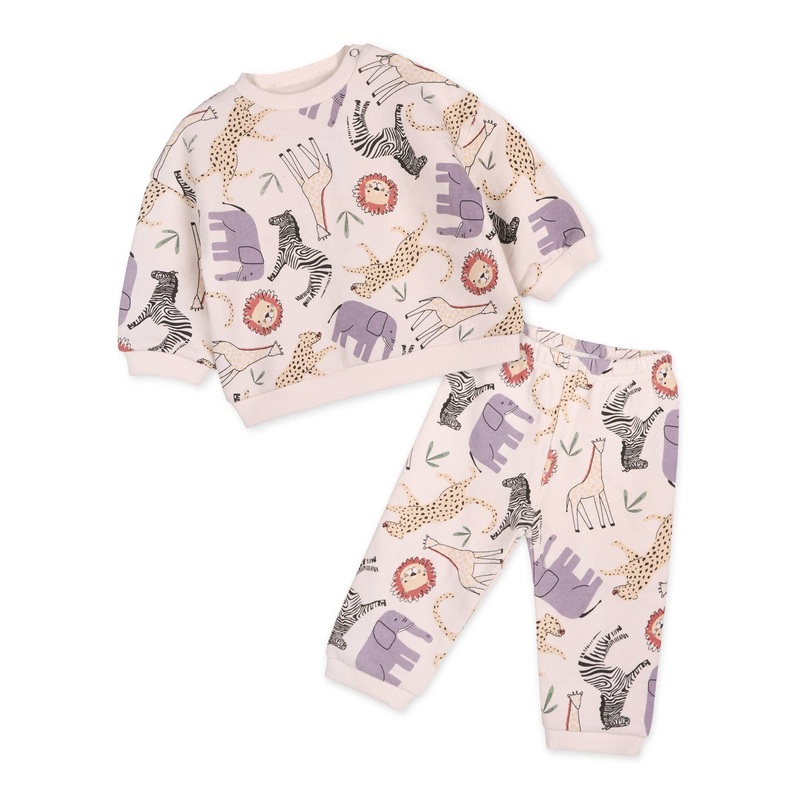 Animal Safari Baby Sweatshirt & Jogger Set (Organic Cotton) Natural 3-6M