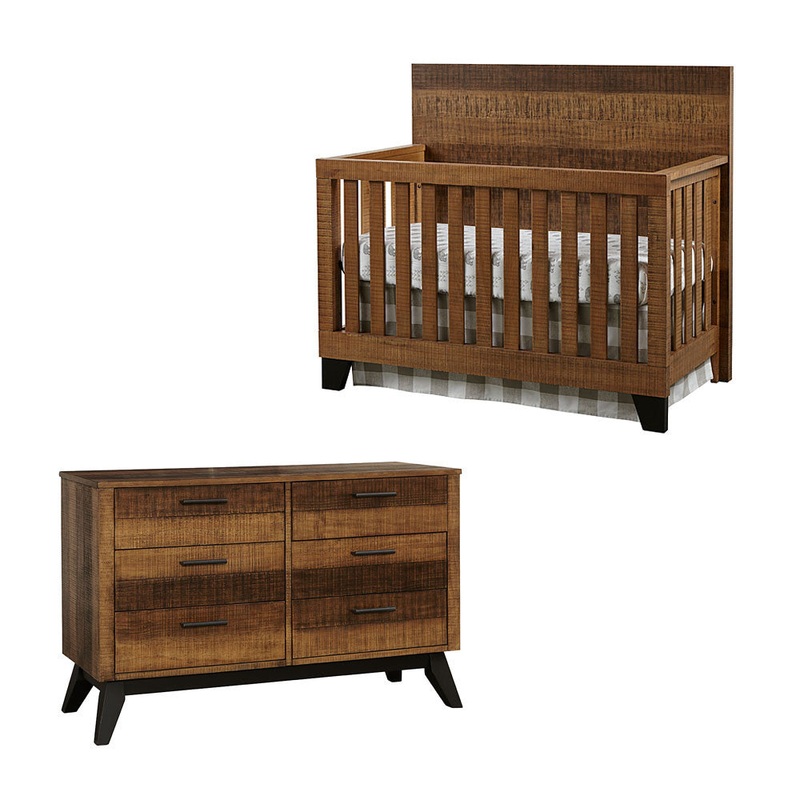 Westwood Urban Rustic 2 Piece Nursery Set – 6 dr and Convertible Crib in Brushed Wheat