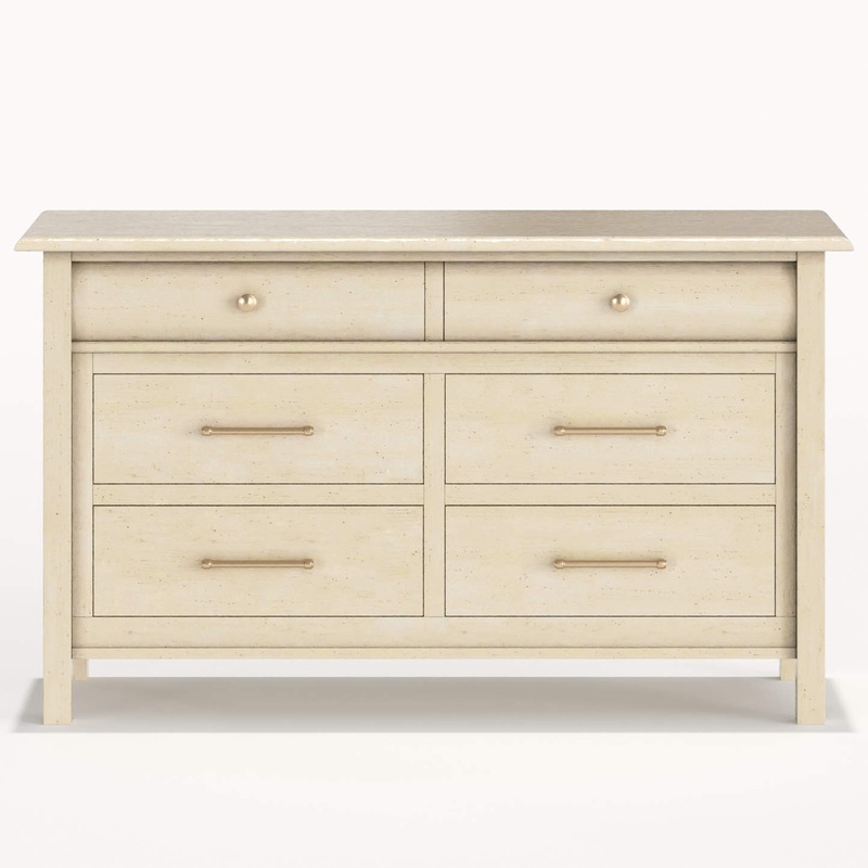 Milk Street Baby Sage 6-Drawer Dresser Oatmilk Champagne Bronze