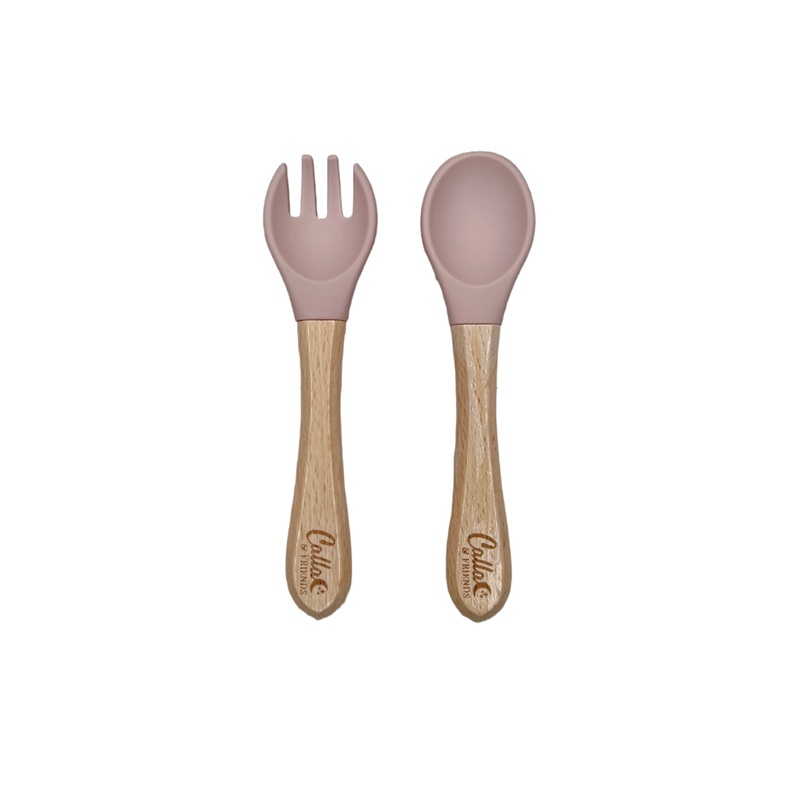 Silicone & Beechwood Toddler Utensil Set Powder Blue