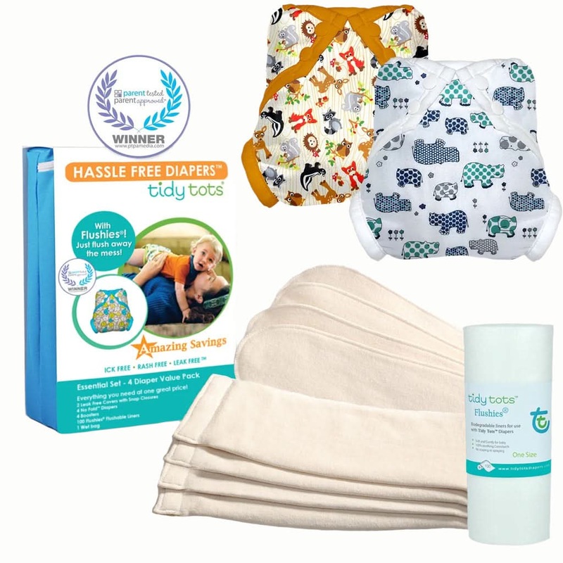 Tidy Tots Essential Set, Hemp, Diaper Set Hippos / Forest Friends